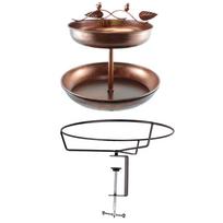 2-Tier Deck Mounted Detachable Birdbath Bowl for Outside Birdfeeder Feeder Bowl for Railing Balcony Fence Yard Art Garden Decor