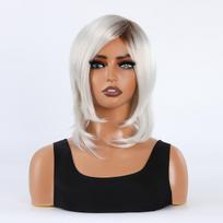 Moteriški tiesūs sintetiniai perukai su kirpčiukais moterims balti juodi pilki sidabriniai perukai Cosplay Party kasdieniai karščiui atsparūs pluoštiniai plaukai juoda pilka spalva