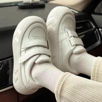 White Shoes White Velcro Sports Casual Shoes Women's New Bread Women's Shoes Thick Bottom Hight Increasing Board Shoes 35 balta