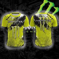 Vasarinis greitai džiūstantis kvėpuojantis Monster Energy 3D spausdintas lauko vyriškas sportinis trumpomis rankovėmis marškinėlis sportui ir laisvalaikiui XXS