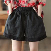 Summer Thin Cotton Linen Baggy Shorts Women Casual High Waist Short Pants Korean Lace Up Loose Straight Pantalones Cortos S juoda
