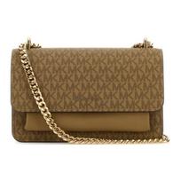 Michael Kors MK Claire Logo Print Magnetic Closure Leather Crossbody Shoulder Bag Women bags Light-Brown 30R5GC7L3V-HUSK Basic Set (Bag+Dust Bag)