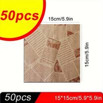 50Pcs Baking Papers Grease-Proof Paper For Sandwich Burger Fries Chicken Wing Cake Liners Candy Packaging (15x15cm)