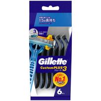 Gillette Custom Plus 3 Smooth Disposable Close Sensory Shaving Razor Razors, 6-pack, Shave, 3-Blade, Men's mėlyna