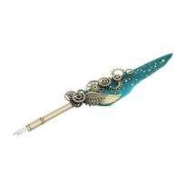 Mechanical Feather Pen Blackish Green Vintage Steampunk Style Quill Pen with 5 Replacement Nibs for Calligraphy Gifting