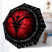 The Satanic Temple Official Baphomet Goat Head Pentagram Umbrella - 8-Rib Automatic Open Compact 3-Fold Design, Portable Cute