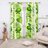 2Pcs Multicolor Green Lime Slice Daisy Striped Pattern Curta Rod Pocket Design For Bedroom And Living Room 24x59in(60x150CM)x2&Rod Pocket&2 panels
