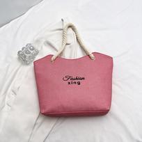 Summer Casual Women Canvas Totes Bag 2026 New Trendy Large Capacity Letter Print Shoulder Bags Color Ctrasting Underarm Bag (27cmx29cmx8cm) rožinė