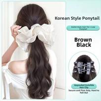 Elegant Ballet Skirt Scrunchie Hair Piece with Grab Clip Long Wavy Layered Ponytail  For Women rudai juoda spalva