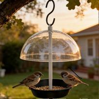 Platform Bird Feeder for Outdoors, Hanging Metal Seed Tray with Clear Rain Proof Dome, Large Capacity for Wild Bluebird Cardinal Dove Mealworm 1pcs
