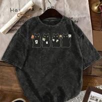 An Interesting Mahjong Cat T-shirt Vintage Washed Oversized Shirt Casual and Relaxed Streetwear Suitable for Cat S
