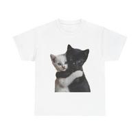 Adorable Cat Hug Unisex Heavy Cotton Tee Pet Lover Shirt Cute Kitties Kitten L