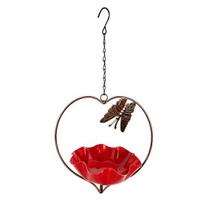 Outside Hummingbird Bird Feeder, Weather-proof Metal Butterfly Bird Bath, Hanging Feeding Bowl for Outdoor Garden Patio Yard Butterfly raudona
