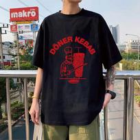 Madingi Unisex marškinėliai su Doner Kebabo atspaudu. Medvilniniai marškinėliai trumpomis rankovėmis. Didelio dydžio marškinėliai. Harajuku gatvės stilius. Porų viršūnės. L black