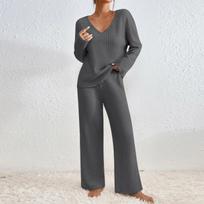 2025 Autumn/Winter Women's Wide-Leg Tracksuit: Casual Long-Sleeve Two-Piece Set for Commuting & Multi-Occasion Wear XX-Large tamsiai pilka spalva