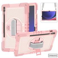 For Samsung Tab S7 S8 S9 S10 FE+ Plus SM-X620 12.4  SM-X820 X610 X520 Heavy Duty Rugged Tablet Case Shockproof Stand Strap Funda Tab S7 (11 inch) rožinio aukso spalvos