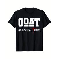 Men's GOAT God Over All Things Christian Faith T Shirt Retro Graphic Tee Cross Design & Bold Lettering Comfortable Casual S juoda