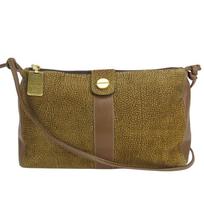 Used BORBONESE Shoulder Bag 913722 Suede/leather Brown Quail Pattern