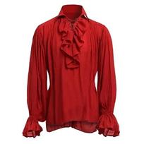 Medieval Steampunk Ruffled Long Sleeve Halloween Shirt 2XL raudona