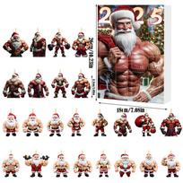 Christmas Surprise Blind Box With 24 Muscle Santa Pendant For Holiday Gift And Christmas Decor Style D