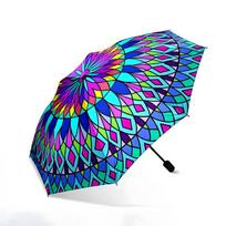 Automatic Folding Umbrella with Vibrant Mandala Design - 8-Rib Portable Collapsible Umbrella, Durable Plastic & Iron Frame, Co