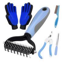 6PCS Pet Care Tools, Stainless Steel Grooming Comb Teeth Nail Clippers, Pets Nail Trimming Shedding Removal, for Long-Haired Dogs 6pcs