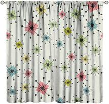 Atomic Starburst  Curta – Colorful Dots & Lines In Retro Pattern, Rod Pocket Drapes For Living Room Or Bedroom (21X45In) 53x116cm 2pc21x46in