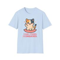 Unisex Softstyle T-Shirt Mens Womens Tees Top Calico Kitten Funny I Came I Purred I Conquered Cat Tee L