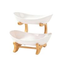 Multi Layer Fruit Basket with Bamboo Stand, Plastic Tiered Snack Tower for Candy Nuts, Space Saving Kitchen Counter Organizer for Living Room Dual Layer balta