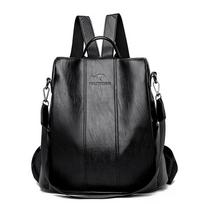 Anti-theft leather backpack women vintage shoulder bag ladies high capacity travel backpack school bags girls mochila feminina juoda