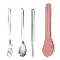 410 Stainless Steel Cutlery Set with Storage Case Korean Style Portable Tableware Set Home School Kitchen Dinnerware Services rožinė