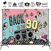2D Retro 90s Party Backdrop, Colorful Boombox & Geometric Photography Background 47.2x31.5inch/120*80cm