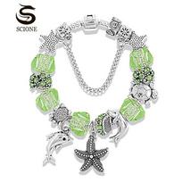 SCIONE Jūrinė apyrankė želė didelė kristalo karoliukais apyrankė Starfish delfinų apyrankė 18CM žalia