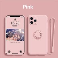 Soft Liquid Silicone Case For iPhone 12 11 Pro Max Mini XS X XR 7 8 6 6S Plus SE 2020 Stand Ring Holder for iPhone 11 12 case For iPhone 11 rožinė