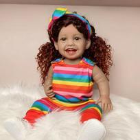 KEIUMI Smiling Reborn Baby Girl Doll Black Skin Realistic 55 cm Full Body Silicone Vinyl Bebe Newborn Dolls with Curls XMAS Gifts 22 inch about 55 cm