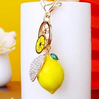 3D Fruit Keyring Lemon Charm Pendant Crystal Rhinestone Keychain for Purse Bag Car Party Wedding Gift Collection