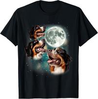 Bernese Mountain Dog Moon Howling Parody Three Canines Graphic Tee Casual Cotton Round Neck T-Shirt S