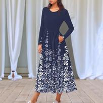 Women's  Floral,Gradient Print Midi Boho Dress Casual Long Sleeve Flowy Smocked Dresses With Pocket  Holiday Dresses for Women S tamsiai mėlyna