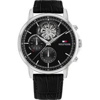 Tommy Hilfiger Stewart Vyriškas kvarcinis laikrodis su juodu ciferblatu ir juodu odiniu dirželiu 1710605 juoda