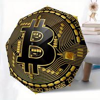 Golden Bitcoin Cryptocurrency Physical Metal Collectible Coin Umbrella - Cute Umbrella with Cute Design, Portable 3-Fold Compa