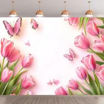 2D 2D Flat Tulip Butterfly Backdrop, Pink Flower Scene for Birthday, Wedding & Outdoor Events 47.2x31.5inch/120*80cm