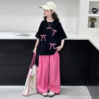 Girls' Stylish Summer T-Shirt & Wide-Leg Pants Set 2026 130 white