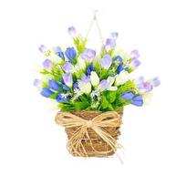 Spring Tulip Door Hanger Basket Wreath for Front Door Artificial Tulip Hanging Floral Wreath with Woven Basket And Bow for Farmhouse Home Wall Porch 1pc