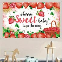2D Pink Strawberry Newborn Baby Shower Backdrop 47.2x31.5inch/120*80cm