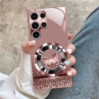 Pink Kingdee ring non-magnetic light luxury  phone case for Samsung S26 S25 S24 S23 S22 S21 S20 Note 20 Ultra Plus FE 5G Galaxy S26