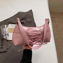 Ballet Inspired Sling Bag with Crisscross Strap Sweet Cool Style Pure Color Underarm Purse for Daily Fashi Shoulder Bag rožinė