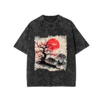 Japanese Cherry Blossom Fuji T-Shirt Illustrative Style Art Graphic Tee Men’s Women’s Casual Short Sleeve for Daily S
