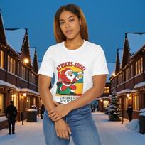 Santa Beer & Bowling T-Shirt | Suds and Strikes Retro Christmas Pop Art Tee S