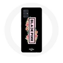 Coque pour Samsung Galaxy A51 Blackpink Groupe de K-pop Logo Noir Rose Fond Noir
