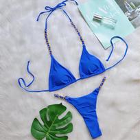 Metalinis žiedas, halteris, suraukta sėdmenų dalis, stringų bikini, moteriški maudymosi kostiumėliai, moteriškas maudymosi kostiumėlis, dviejų dalių bikini komplektas, maudytojas, maudymosi kostiumėlis, maudymasis S mėlyna